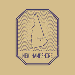 Stamp with the name and map of New Hampshire, United States