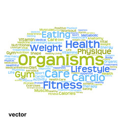 Vector concept or conceptual abstract health diet or sport word cloud or wordcloud isolated on white background