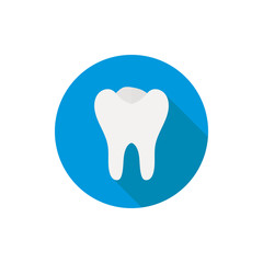 Tooth icon in a flat design with long shadow illustration