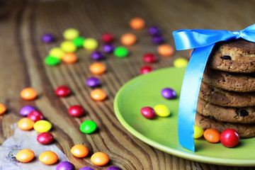 cookies with ribbon on plate