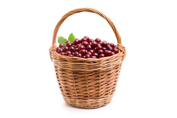 Fototapeta na wymiar Basket full of fresh red cherry on a white background