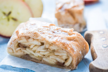 Home baking, apple strudel with ingredients