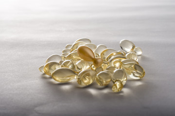 Gel capsules on white background
