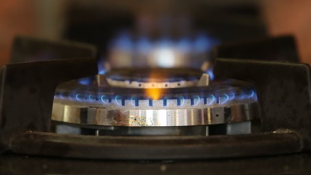 The flame from the gas stove