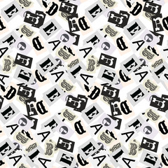 Gray alphabet symbols letter seamless pattern newspaper style.