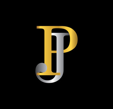 PJ initial letter with gold and silver