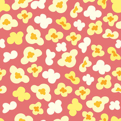 Seamless pattern with popcorn on red background