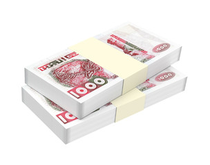 Algerian dinar bills isolated on white background. Computer generated 3D photo rendering.