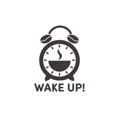 Icon alarm clock black and white Wake up

