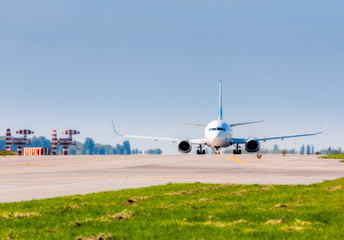 Ukraine, Borispol. The Boeing 737 before takeoff at Borispol International Airport.