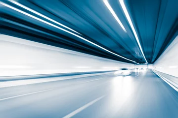 Cercles muraux Voitures rapides Blue color tunnel car driving motion blur
