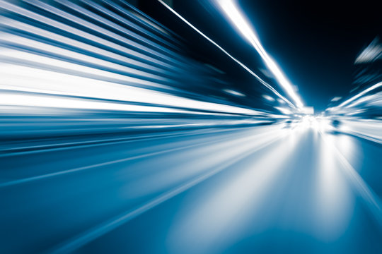 Blue color tunnel car driving motion blur