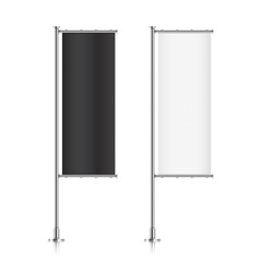 Vertical flags. Set of black and white banner flags.  Flag mockup.