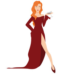 glamorous lady in red split dress nipping on a cocktail