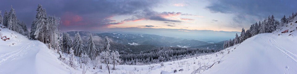Fototapeta premium Panorama Winterlandschaft auf der Hornisgrinde, Schwarzwald