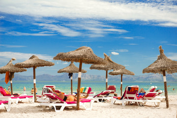 Beach chairs and parasols on the beach of Majorca - 7225