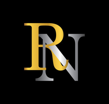 RN initial letter with gold and silver