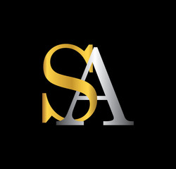 SA initial letter with gold and silver - obrazy, fototapety, plakaty