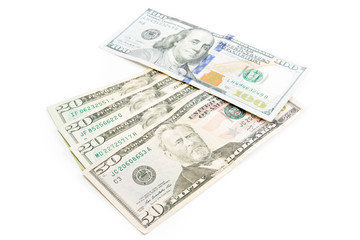 Dollar money bills isolated on white