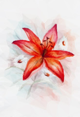 Floral Low Poly Pattern, Bouquet with Red Lily. Vector