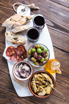 Authentic tapas served on marble board