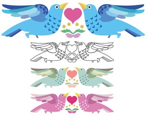 Folk art style birds with variations , Pennsylvania Dutch Birds