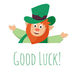 Vector illustration of St. Patrick's day leprechaun with big sign