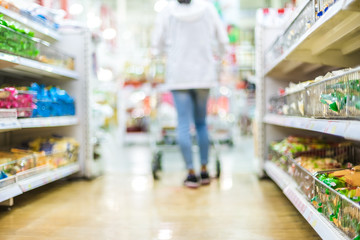 blur background of people shopping in supermarket
