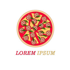 A logo for pizzeria with pizza