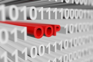 OOP is presented in the form of a binary code with blurred background