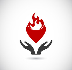 hands care flame heart