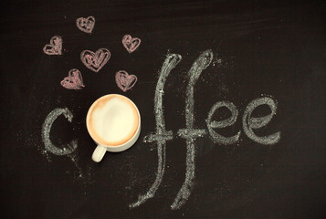 Fototapeta na wymiar with your favorite coffee/ retro background with the words coffee and hearts