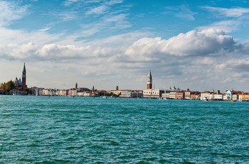 Fototapeta na wymiar Venice skyline from St Marks Basin, Italy