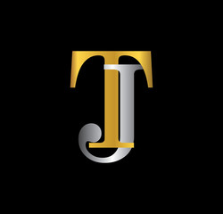 TJ initial letter with gold and silver