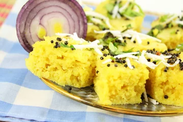 Garden poster meal dishes khaman dhokla traditional gujrati indian snack food dish