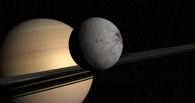 Dramatic flyby of Iapetus, in orbit around Saturn. Two versions: 10-second and 20-second. Reversible. Data: NASA/JPL.