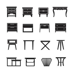 side table vector, furniture icon set