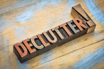 declutter word in wood type