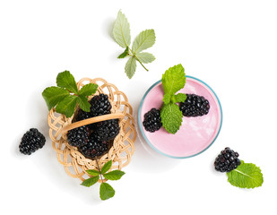 Fresh blackberry yogurt, above view