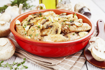 Chicken wings baked with mushrooms