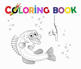Ausmalbild Fisch angeln mit Wurm
Vektor Illustration isoliert auf weiß
