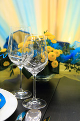 blue and yellow wedding table decoration