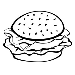 Fototapeta premium Black white hamburger food isolated illustration vector