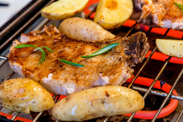 Pork steak on grill