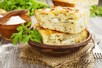 Pie with cabbage and eggs