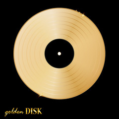 Golden disk vinil on black background. Vector illustration