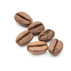 Coffee beans isolated on white background, closeup, macro