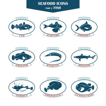 Seafood icons. Fish icons