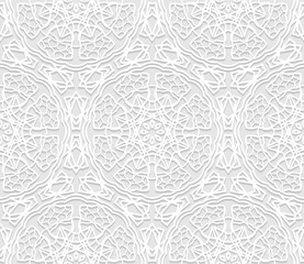 Seamless white 3D pattern, arabic motif,  east ornament, indian ornament, vector. Endless texture can be used for wallpaper, pattern fills, web page  background,surface textures.