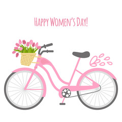 Vector illustration with bicycle and tulips